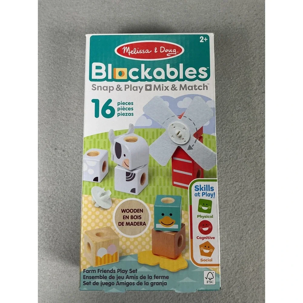 Melissa & Doug Blockables Farm Friends Wooden 16 Piece Snap & Play Set Toddler